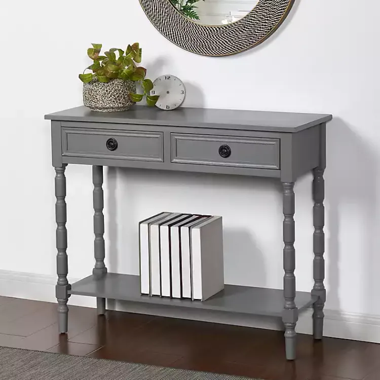 Kirklands Home Console Tables|Dark Wood 2-Drawer Barrett Console Table Gray
