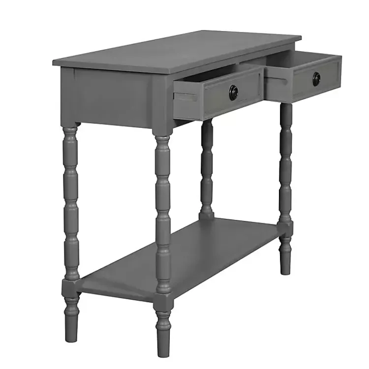 Kirklands Home Console Tables|Dark Wood 2-Drawer Barrett Console Table Gray