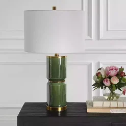 Kirklands Home Table Lamps|Dark Green and Gold Eva Table Lamp White