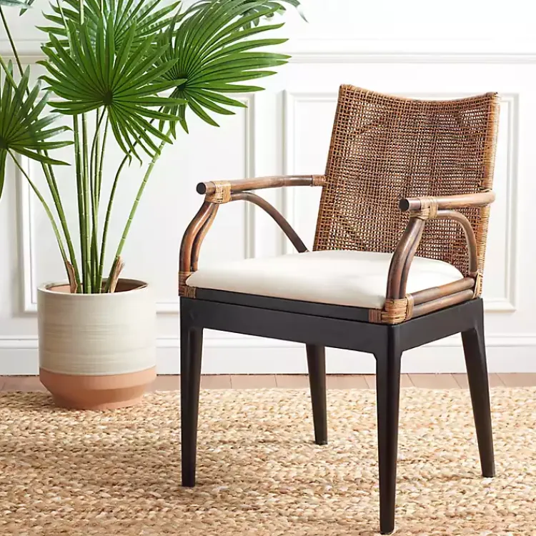 Kirklands Home Accent Chairs|Dark Rattan and Mahogany Gianni Accent Chair Brown