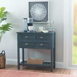 Kirklands Home Console Tables|Dark Teal Beadboard Console Table Blue