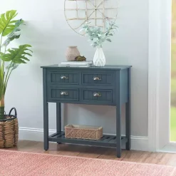 Kirklands Home Console Tables|Dark Teal Beadboard Console Table Blue