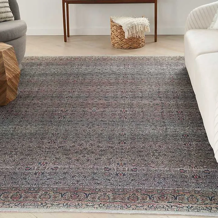 Kirklands Home Area Rugs|Dark Vintage Floral Washable Area Rug, 7x9 Gray