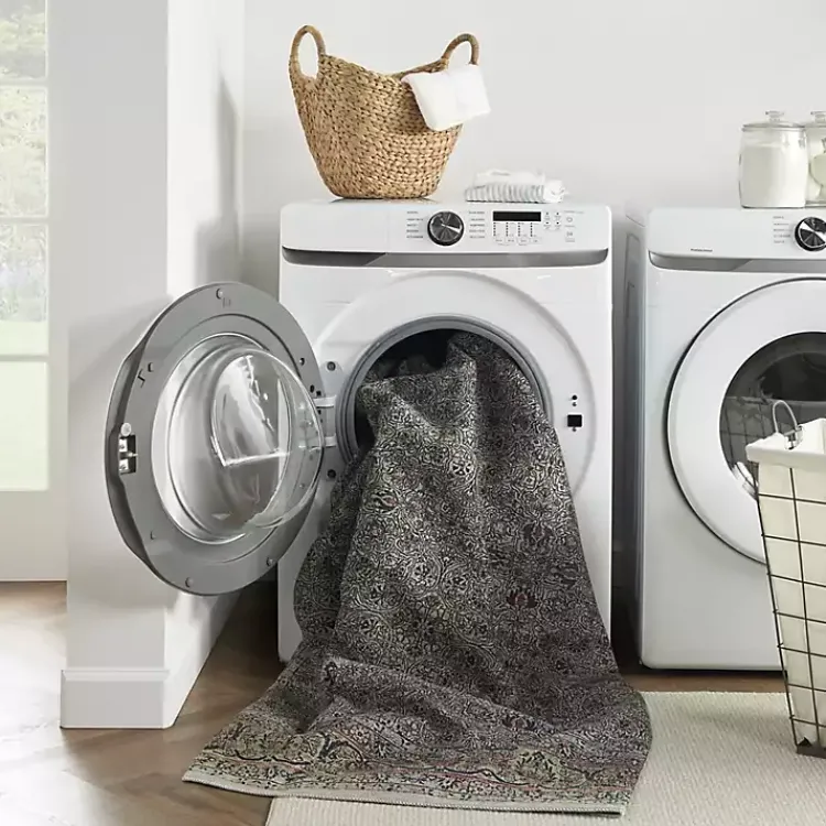 Kirklands Home Area Rugs|Dark Vintage Floral Washable Area Rug, 7x9 Gray