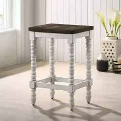 Kirklands Home Bar Stools & Counter Height Stools|Dark Walnut & White Wood Ema 2-pc. Counter Stools Brown