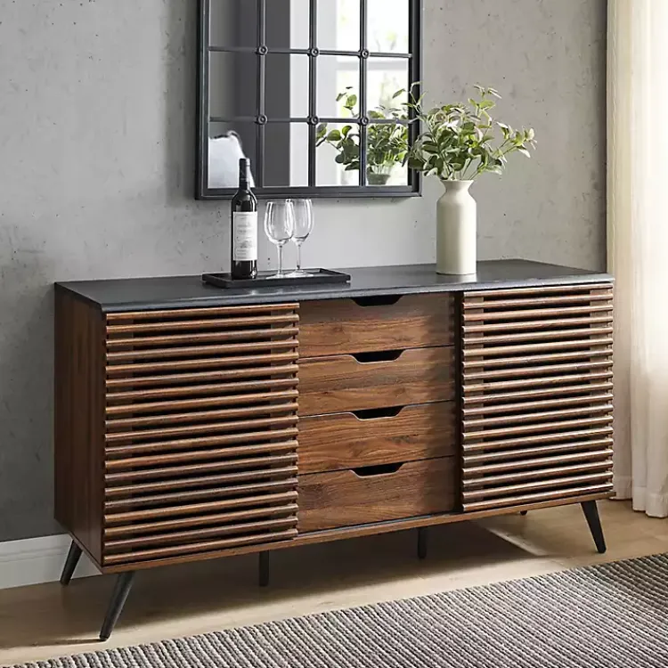 Kirklands Home Cabinets & Sideboards|Dark Walnut Slatted 4-Drawer Cabinet Brown