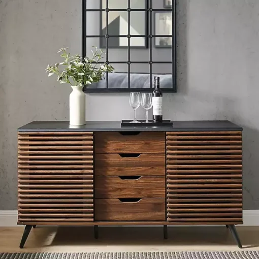 Kirklands Home Cabinets & Sideboards|Dark Walnut Slatted 4-Drawer Cabinet Brown