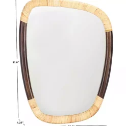 Kirklands Home Decorative Mirrors|Dark Wood and Natural Cane Abstract Wall Mirror
