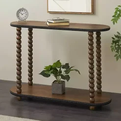 Kirklands Home Console Tables|Dark Wood Beaded Spindle Console Table Brown