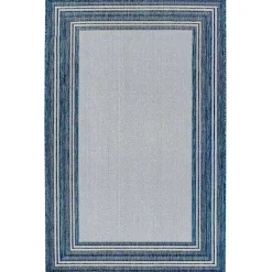 Kirklands Home Outdoor Rugs|Deep Aqua Threaded Frame Outdoor Area Rug, 6x9