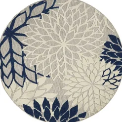 Kirklands Home Outdoor Rugs|Denim Floral Burst Round Outdoor Area Rug