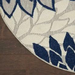 Kirklands Home Outdoor Rugs|Denim Floral Burst Round Outdoor Area Rug