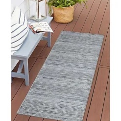 Kirklands Home Outdoor Rugs|Denim Woven Lines Indoor/Outdoor Runner, 1x4 Blue