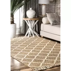 Kirklands Home Area Rugs|Diamond Helen Woven Jute Tassel Area Rug, 8x10 Tan