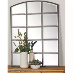 Kirklands Home Decorative Mirrors|Distressed Metal Windowpane Arched Mirror Black