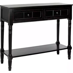 Kirklands Home Console Tables|Distressed Wood 2-Drawer Console Table Black
