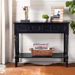 Kirklands Home Console Tables|Distressed Wood 2-Drawer Console Table Black