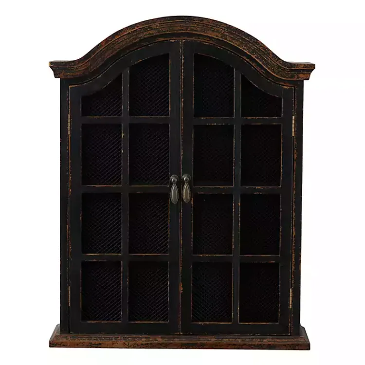 Kirklands Home Wall Storage|Distressed Black Wood Wall Cabinet