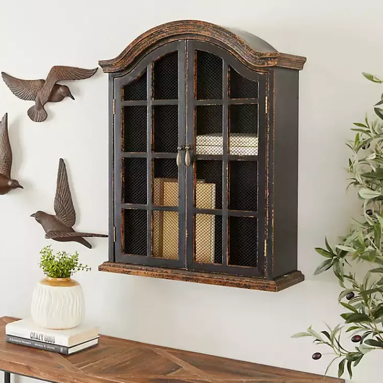 Kirklands Home Wall Storage|Distressed Black Wood Wall Cabinet