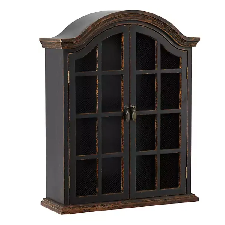 Kirklands Home Wall Storage|Distressed Black Wood Wall Cabinet