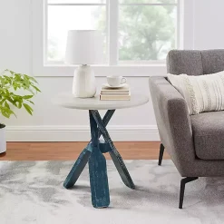 Kirklands Home Accent & End Tables|Distressed Blue Oars Coastal Accent Table White