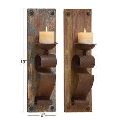 Sale Distressed Brown Wood Wall Sconces, Set of 2 Sconces