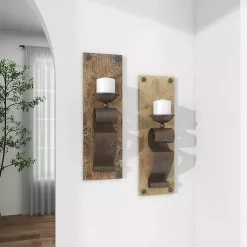 Sale Distressed Brown Wood Wall Sconces, Set of 2 Sconces