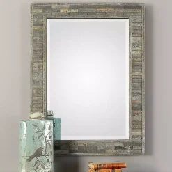Kirklands Home Decorative Mirrors|Distressed Charcoal Wooden Wall Mirror