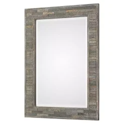Kirklands Home Decorative Mirrors|Distressed Charcoal Wooden Wall Mirror