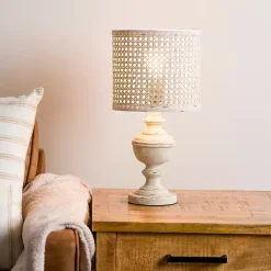 Kirklands Home Table Lamps|Distressed Cream Cane Shade Table Lamp Ivory