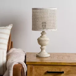 Kirklands Home Table Lamps|Distressed Cream Cane Shade Table Lamp Ivory