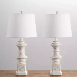 Kirklands Home Table Lamps|Distressed Cream Carved Table Lamps, Set of 2 White