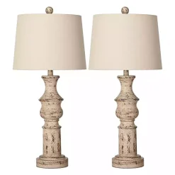 Kirklands Home Table Lamps|Distressed Cream Table Lamps, Set of 2 Tan