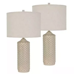 Kirklands Home Table Lamps|Distressed Cream Textured Table Lamps, Set of 2 Tan
