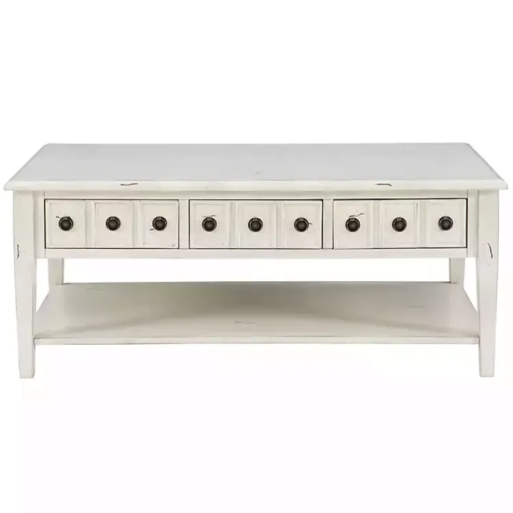 Kirklands Home Coffee Tables|Distressed Cream Wood 3-Drawer Coffee Table Ivory