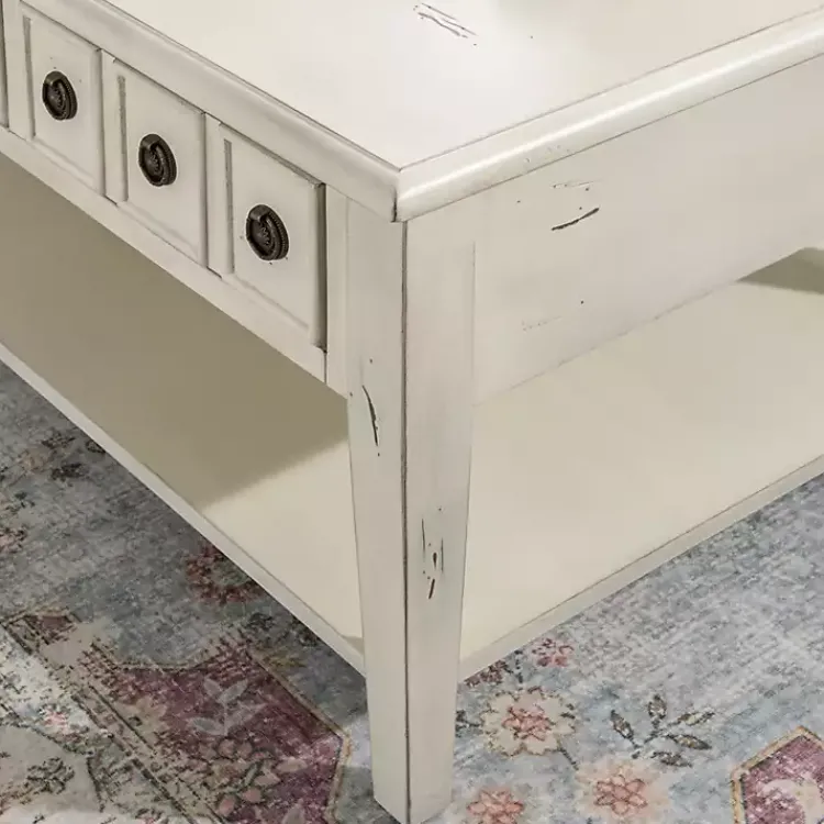 Kirklands Home Coffee Tables|Distressed Cream Wood 3-Drawer Coffee Table Ivory
