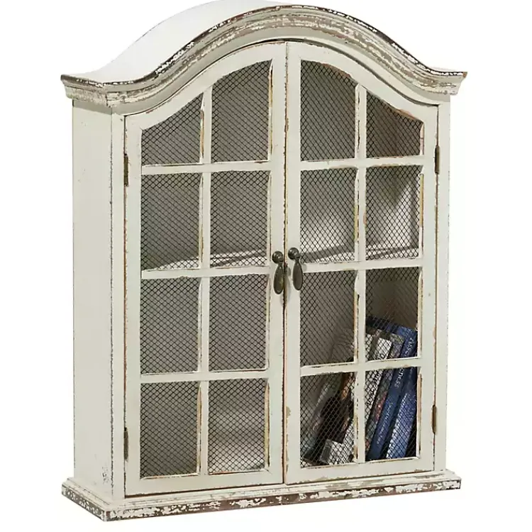 Kirklands Home Wall Storage|Distressed Cream Wood Wall Cabinet