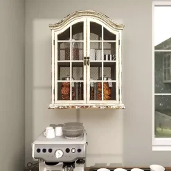 Kirklands Home Wall Storage|Distressed Cream Wood Wall Cabinet