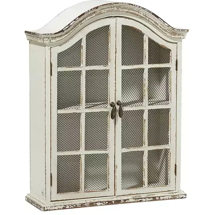 Kirklands Home Wall Storage|Distressed Cream Wood Wall Cabinet