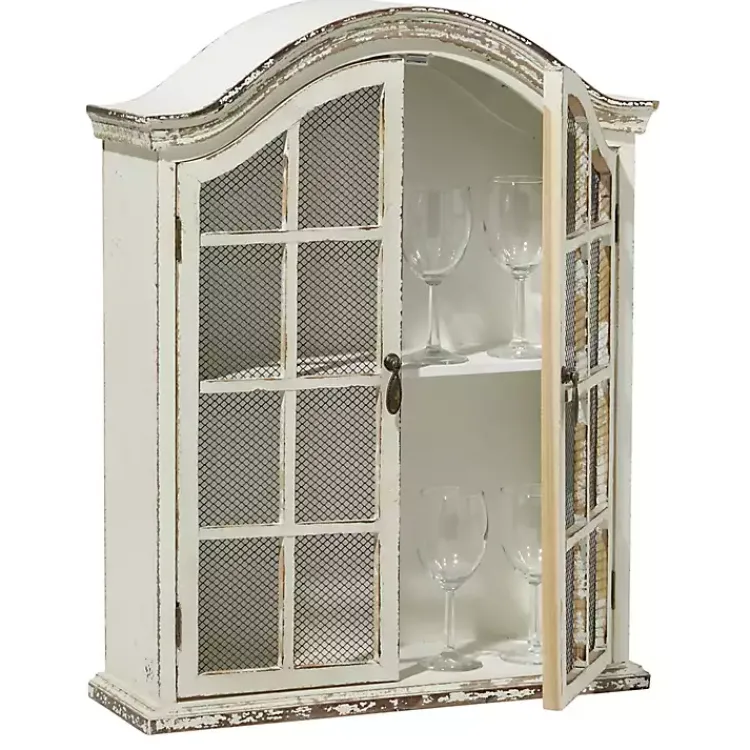 Kirklands Home Wall Storage|Distressed Cream Wood Wall Cabinet