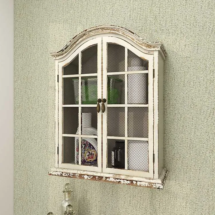 Kirklands Home Wall Storage|Distressed Cream Wood Wall Cabinet