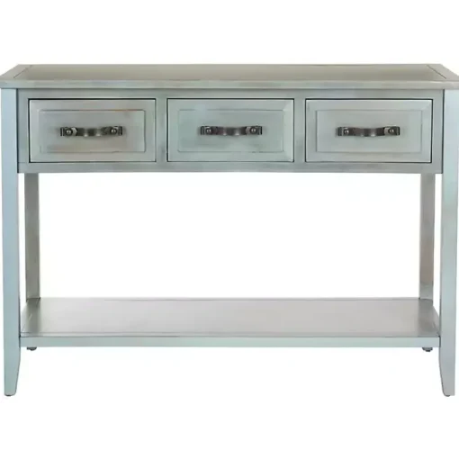 Kirklands Home Console Tables|Distressed Light 3-Drawer Console Table Blue