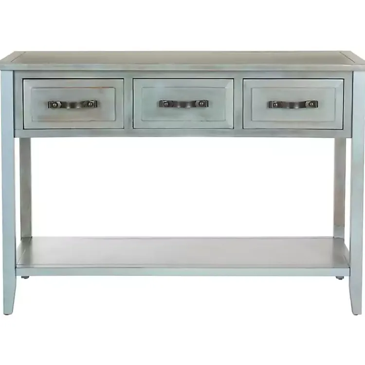 Kirklands Home Console Tables|Distressed Light 3-Drawer Console Table Blue