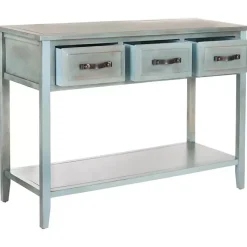 Kirklands Home Console Tables|Distressed Light 3-Drawer Console Table Blue
