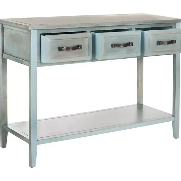 Kirklands Home Console Tables|Distressed Light 3-Drawer Console Table Blue
