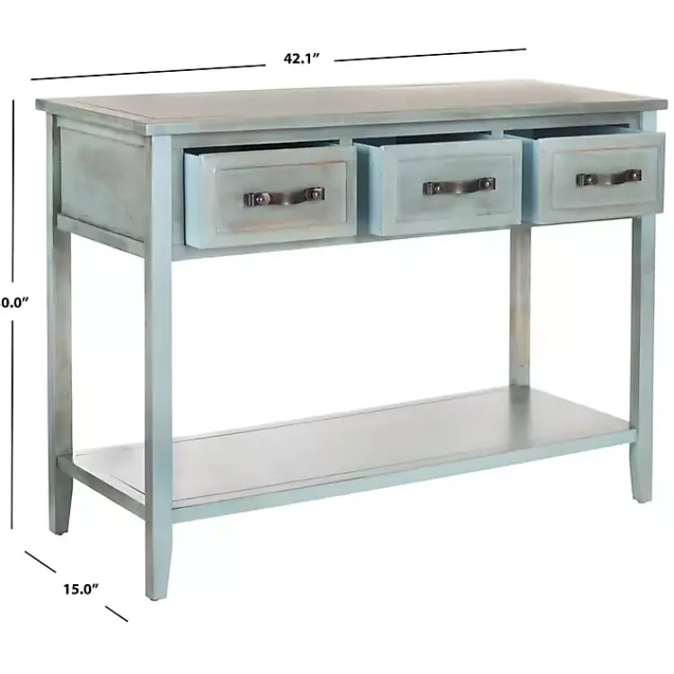 Kirklands Home Console Tables|Distressed Light 3-Drawer Console Table Blue