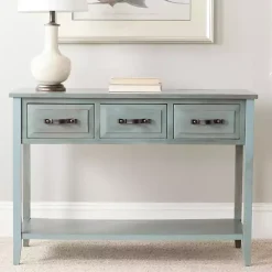Kirklands Home Console Tables|Distressed Light 3-Drawer Console Table Blue