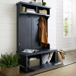 Kirklands Home Entryway Furniture|Distressed Navy Seanan Storage Hall Tree