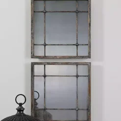 Kirklands Home Decorative Mirrors|Distressed Slate Blue Wood Wall Mirrors, Set of 2