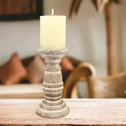 Outlet Distressed Turned Wood Candle Holder, 8 in. Candle Holders